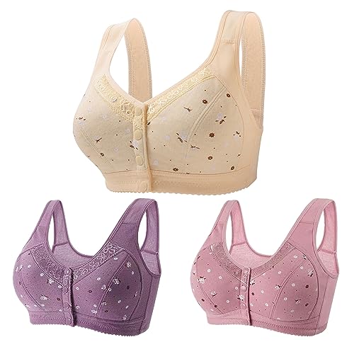 3 Stück Wmbra BH Damen Frontverschluss Push Up BH Ohne Bügel Leichtgewicht Full Cup Sport BH Für Senioren Ultimate Lifter Stretch Pflege BH gepolstert Wireless Bralette Hohe Unterstützung Intimates von routinfly