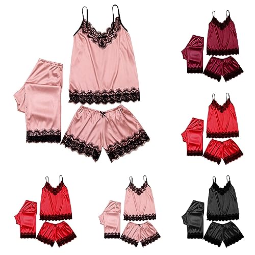 3Pc Pyjama Sets Damen Kurzer Pyjama Damen Sexy Schlafanzug Set Elegantes Bequemes Nachthemd Set Ultra Atmungsaktive Spitze Loungewear Nachtwäsche Negligee Cami Top Und Shorts Ärmelloses Haus Anzug von routinfly