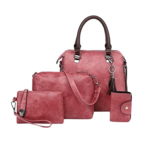 4Pcs Frauen Mode Handtaschen Brieftasche Tote Tasche Umhängetaschen Set, Upgrade synthetischen Leder Top Handle Satchel Purse Mädchen Damen Geschenk Crossbody Tasche Karte Verpackung Tasche (Rosa) von routinfly