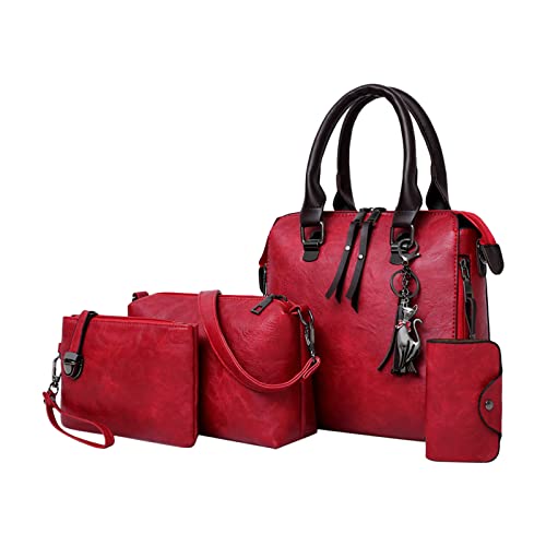 4Pcs Frauen Mode Handtaschen Brieftasche Tote Tasche Umhängetaschen Set, Upgrade synthetischen Leder Top Handle Satchel Purse Mädchen Damen Geschenk Crossbody Tasche Karte Verpackung Tasche (Rot) von routinfly