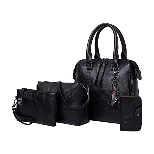 4Pcs Frauen Mode Handtaschen Brieftasche Tote Tasche Umhängetaschen Set, Upgrade synthetischen Leder Top Handle Satchel Purse Mädchen Damen Geschenk Crossbody Tasche Karte Verpackung Tasche (Schwarz) von routinfly