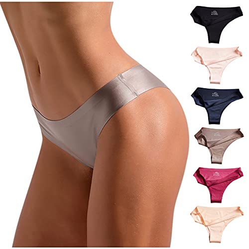 6Pcs Nahtlose UnterwäSche FüR Damen Elegant Sexy Ice Silk Bikini Panties Silky Comforty Yoga Panties Low Rise Hipster Ultra Weich Komfortabel Atmungsaktiv UnterwäSche Brief No Show Thongs Panties von routinfly