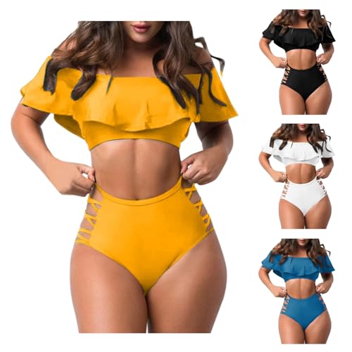 BadeanzüGe FüR Damen 2 StüCk Bikini Sets Hawaiian RüSchen Oberteile Und Unterteile BadeanzüGe Mit Hoher Taille Plus GrößE BadeanzüGe Elegant Sexy TräGerlos Beachwear Zweiteiliger Badeanzug Monokinis von routinfly