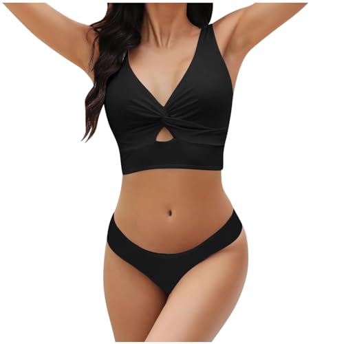 Bikini Sets FüR Damen 2 StüCk Badeanzug Cross Top Bikini Sets Push Up Badeanzug Elegante Bademode Sexy BadeanzüGe Triangle Hochtaille Bikini Set Solid Sommer Badeanzug Beachwear 2024 von routinfly