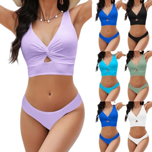 Bikini Sets FüR Damen 2 StüCk Badeanzug Cross Top Bikini Sets Push Up Badeanzug Elegante Bademode Sexy BadeanzüGe Triangle Hochtaille Bikini Set Solid Sommer Badeanzug Beachwear 2024 von routinfly