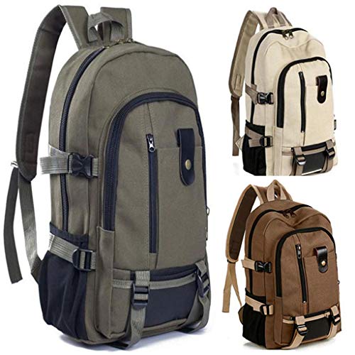 Canvas Rucksack Frauen Männer Unisex Mode Doppel-Schulter Schulranzen Reisetasche Outdoor Daypack Notebook Tasche Rucksack Casual Vintage Student College Bookbag große Kapazität (Khaki) von routinfly