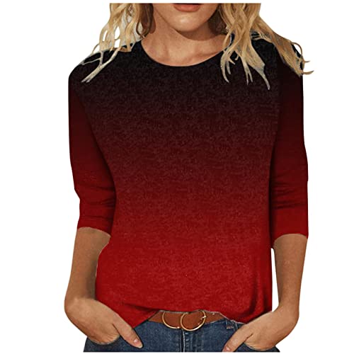 Damen 3/4 ÄRmel Tops Elegante Langarm Tops LäSsig Rundhalsausschnitt Gradient T-Shirt Trendy Leichte Lose Bequeme Blusen SchöNe Bequeme Tops Shirts Tops Bluse Plus GrößE FrüHling/Sommer von routinfly