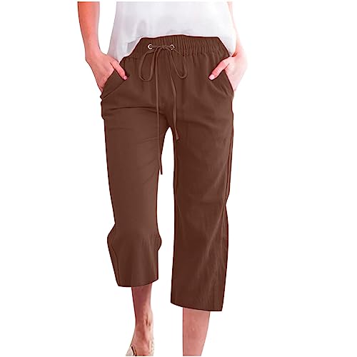 Damen 7/8 Haremshosen Baggy Leinenhose Einfarbig Capri Sporthose Sommer Arbeitshosen LäSsige Cargohose Klassischer Schnitt Laufshorts Bequem Freizeithose Jogginghose Leicht Yogahose Mit Taschen von routinfly