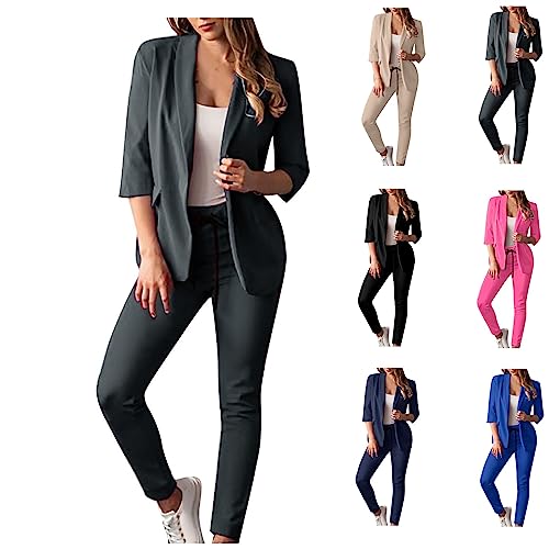 Damen Business Anzug Set Mode 2 Stück Set Buisnesskleidung 2-teilig Outfits Revers Blazer Hosenanzug Elegant Hose Set Loose fit Zweiteiler Langarm Blazer Anzugjacke + Anzughosen Freizeitanzug Suit von routinfly