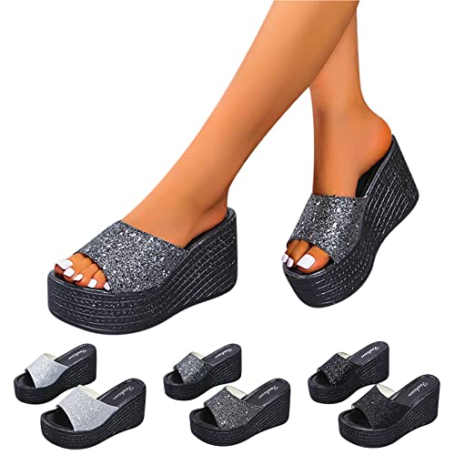 Damen Elegante Flache Schuhe, Glitter Keilsandale Strand Sandalen Sommer rutschfest Causal Low Wedge Hausschuhe Plateausandalen von routinfly