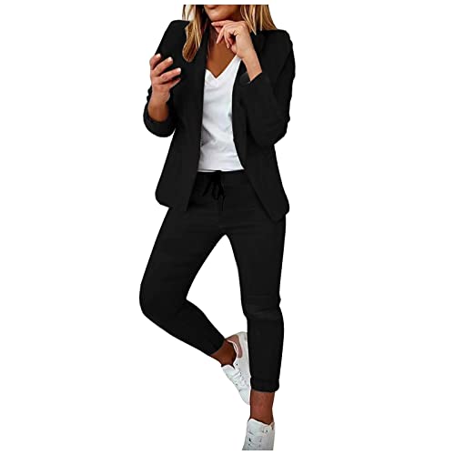 Damen Eleganter Business Anzug Set Damen Sommer Blazer Hose 2-Teiliger Anzug,Revers Büro Blazer+Hose Schlichter Zweiteiliger Formaler Anzug Slimfit Festlicher Sportlicher Hosenanzug Streetwear von routinfly