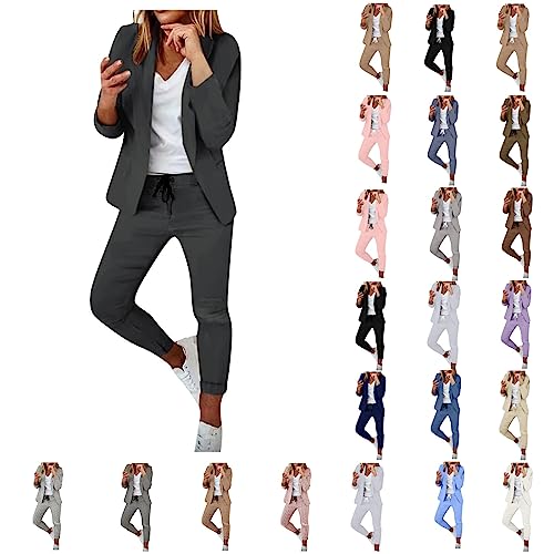 Damen Eleganter Business Anzug Set Damen Sommer Blazer Hose 2-Teiliger Anzug,Revers Büro Blazer+Hose Schlichter Zweiteiliger Formaler Anzug Slimfit Festlicher Sportlicher Hosenanzug Streetwear von routinfly