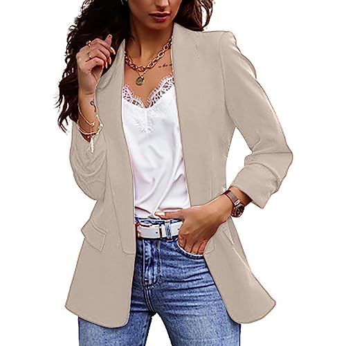 Damen Eleganter Business Blazer Revers Sommer Herbst Kleiner Anzug Blazer Offene Front Jacke Langarm Mantel Solide Schlank Büro Strickjacke Sportlich Lässig Oberbekleidung Blazer Basic Blazer von routinfly