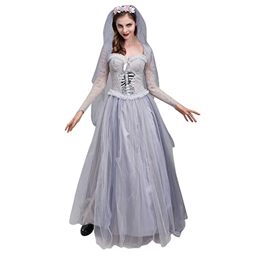 Damen Halloween Kostüm Maxikleid Casual Fashion Elegant Damen Sexy Square Neck Spitze Zerrissene Ärmel Lange Kleider Vampir Geisterbraut Erwachsene Cosplay Party Gaze Kleid Kleid von routinfly