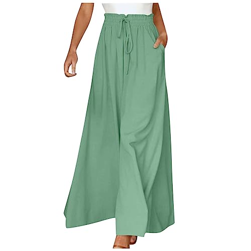 Damen Hosen Weite Beine Leichte Sommerhose Elegant Strandhose Elastischer Hoher Taille Kordelzug Palazzo Hose Weit Geschnittene Casual Plain Hosen FüR Frauen Loose Fit Ausgestellte Hose Mit Taschen von routinfly