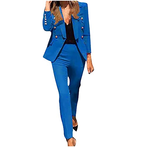 Damen Hosenanzug Zweiteilig Set Elegant Business HosenanzüGe 2 Teiler Abendrobe Outfit Set Langarm Blazer Und Anzughosen BüRo Slimfit Formal Modern Office Suit Langarm Anzugjacke Bleistifthose von routinfly