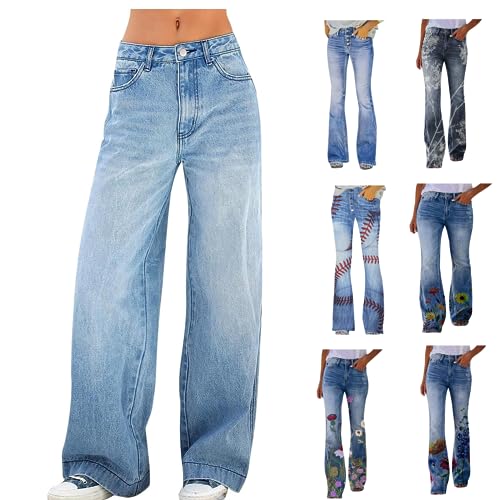 Damen Jeans Cargo Gerade Breites Bein Mode Denim Hosen Baggy Jeans Casual Vintage Jeanshose Loose Fit Freizeithose Mit Geradem Bein Cargo Jeans Arbeitshose Boyfriend-Hose 90Er Outdoor Streetwear von routinfly