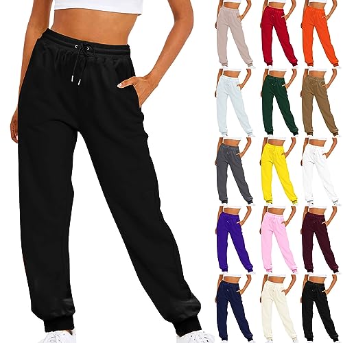 Damen Jogginghose Sporthose Laufhosen Hoher Taille Trainingshose Comfy Lang Yogahose Modern Kordelzug Sweathose Fitness LäSsige Bequem Freizeithose Trainingshosen Casual Sommerhose Mit Taschen von routinfly