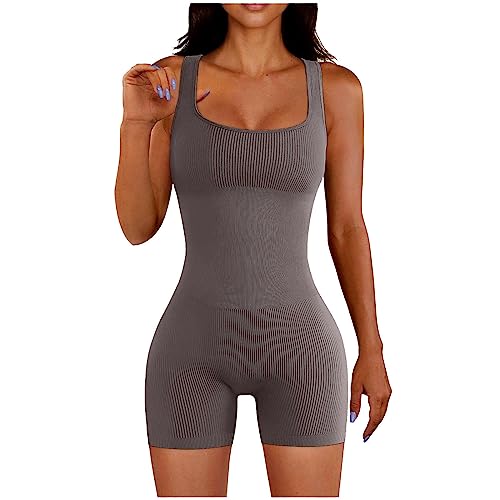 Damen Jumpsuit Damen Kurzer Enger Yoga Bodysuit Elegant Sexy Ärmellos Tank Top Overall Sommer Stretch Nahtlos Bodycon Playsuit Bund Quadrat Hals Kurz Romper Trainingsanzug Fitness Outfit Gym Kurz von routinfly