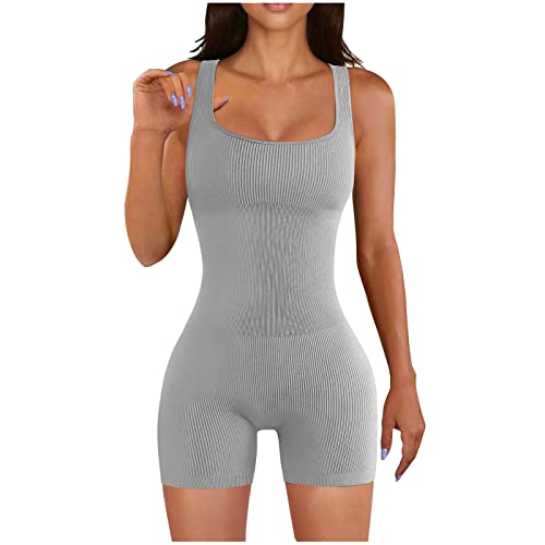 Damen Jumpsuit Damen Kurzer Enger Yoga Bodysuit Elegant Sexy Ärmellos Tank Top Overall Sommer Stretch Nahtlos Bodycon Playsuit Bund Quadrat Hals Kurz Romper Trainingsanzug Fitness Outfit Gym Kurz von routinfly