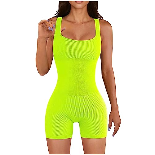 Damen Jumpsuit Damen Kurzer Enger Yoga Bodysuit Elegant Sexy Ärmellos Tank Top Overall Sommer Stretch Nahtlos Bodycon Playsuit Bund Quadrat Hals Kurz Romper Trainingsanzug Fitness Outfit Gym Kurz von routinfly