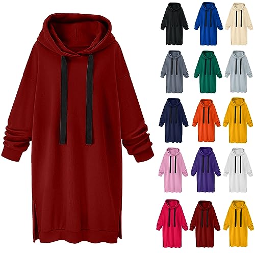 Damen Kapuzenpullover Lang Sweatkleid Pullover Sweatshirt Mit Kapuze Robe Einfarbig Sweatshirtkleid Langarm Sport Warme Herbstkleid Winter Kleid ÜBergrößE Locker Kapuzenpulli Sweatshirt Hoodie von routinfly