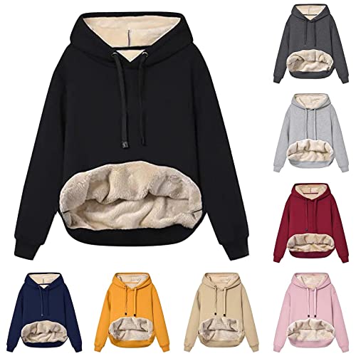 Damen PlüSch Sweatshirt Warm GemüTlich Kapuzenpullover LäSsig Einfarbig Pullover Top Mit Kordelzug PlüSch Kapuzenpullis LäSsig Lange ÄRmel Comfy Sweatshirt Oberteil Mit Kapuzen FüR Herbst Winter von routinfly