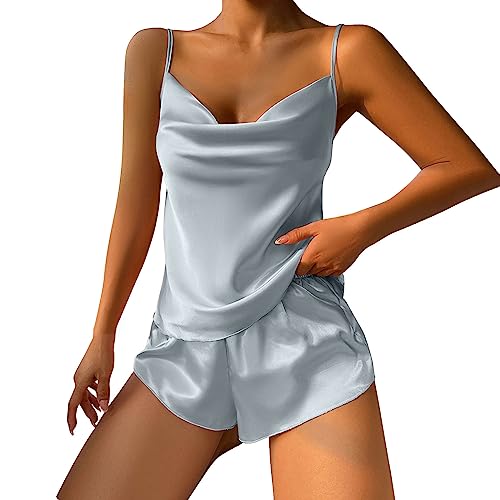 Damen Pyjama Set 2 Stück Sexy Nachtwäsche Damen Elegante Zweiteilige Home Anzug Ärmelloses Top Shorts Loungewear Spitze Rüschen Sommer Weiches Negligee Solide Nachtwäsche Strapsweste Anzug von routinfly