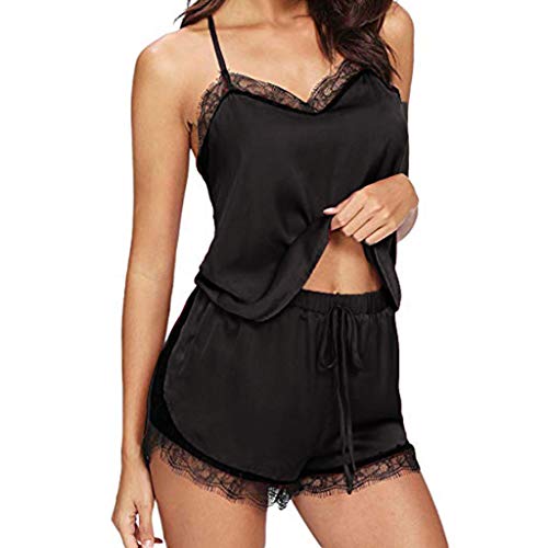 Damen Pyjama Set 2 Stück Sexy Nachtwäsche Damen Elegante Zweiteilige Home Anzug Ärmelloses Top Shorts Loungewear Spitze Rüschen Sommer Weiches Negligee Solide Nachtwäsche Strapsweste Anzug von routinfly