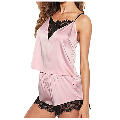 Damen Pyjama Set 2 Stück Sexy Nachtwäsche Damen Elegante Zweiteilige Home Anzug Ärmelloses Top Shorts Loungewear Spitze Rüschen Sommer Weiches Negligee Solide Nachtwäsche Strapsweste Anzug von routinfly