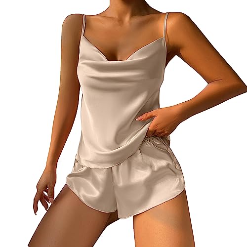 Damen Pyjama Set 2 Stück Sexy Nachtwäsche Damen Elegante Zweiteilige Home Anzug Ärmelloses Top Shorts Loungewear Spitze Rüschen Sommer Weiches Negligee Solide Nachtwäsche Strapsweste Anzug von routinfly