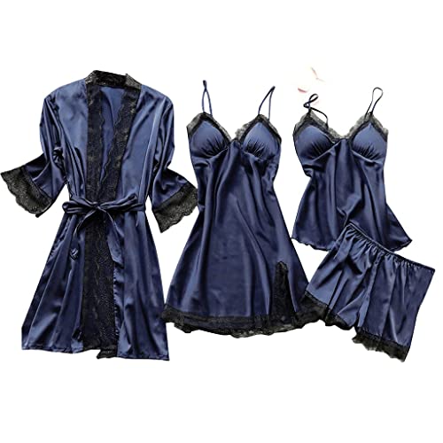 Damen Pyjama Vierteiliges Set Damen NachtwäSche Sexy Dessous Satin Pyjama Cami NachtwäSche Aus Eisseide Sommer Nachthemd Seide Sexy Spitze Bademantel Morgen Winter Robe von routinfly