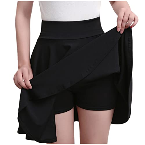 Damen Rock Hohe Taille Tennisrock Mit Shorts 2 In 1 Sexy Kurzer Rock Damen/MäDchen Basic Solide Dehnbar Skater Minirock A Line LäSsig Elegant Tanzrock Sommer Yoga Workout Activewear Skort von routinfly