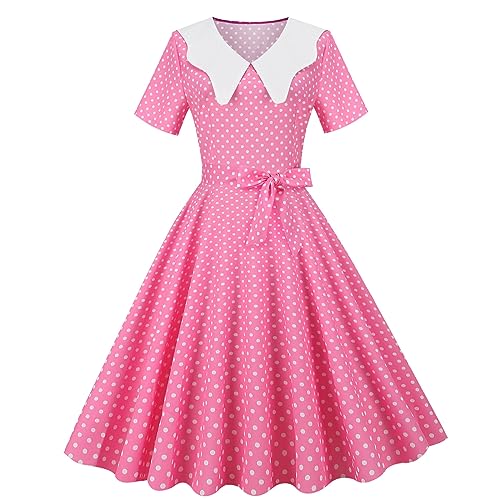 Damen Rosa Kleid Elegantes Hochzeitskleid Vintage 50S Partykleid Strandkleid Freizeitkleid Halloween Party Kostüm Film Fancy Dress Cocktailkleid Sommer Sexy Kleid Rosa Barbies Kleid Wickelkleid von routinfly