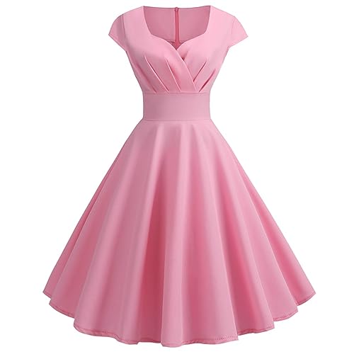 Damen Rosa Kleid Elegantes Hochzeitskleid Vintage 50S Partykleid Strandkleid Freizeitkleid Halloween Party Kostüm Film Fancy Dress Cocktailkleid Sommer Sexy Kleid Rosa Barbies Kleid Wickelkleid von routinfly