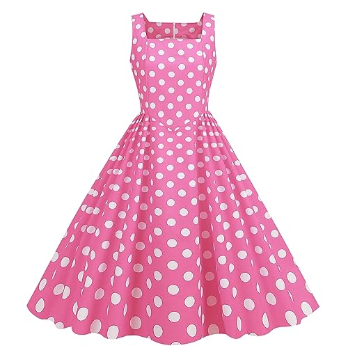 Damen Rosa Kleid Elegantes Hochzeitskleid Vintage 50S Partykleid Strandkleid Freizeitkleid Halloween Party Kostüm Film Fancy Dress Cocktailkleid Sommer Sexy Kleid Rosa Barbies Kleid Wickelkleid von routinfly