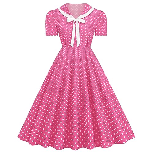 Damen Rosa Kleid Elegantes Hochzeitskleid Vintage 50S Partykleid Strandkleid Freizeitkleid Halloween Party Kostüm Film Fancy Dress Cocktailkleid Sommer Sexy Kleid Rosa Barbies Kleid Wickelkleid von routinfly