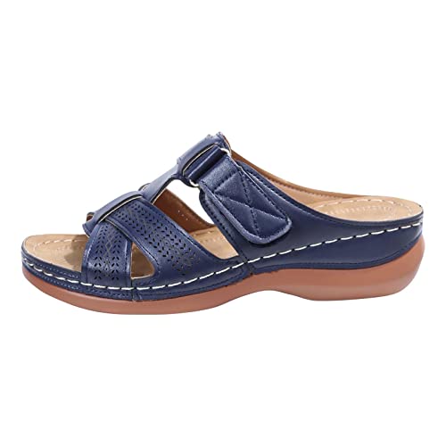 Damen Sandalen Mit FußGewöLbestüTze Sommer Hausschuhe Indoor Outdoor, Kunstleder Rutschfeste Kausale Dicke Sohle Bequeme Keilsandalen Plattform Freizeitschuhe Damen Wohnungen Strand OrthopäDische von routinfly