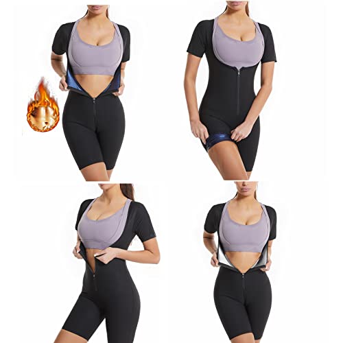 Damen Shapewear Shorts Strampler High Waiste Full Body Shaper, 3 in 1 Sauna Schwitzhose Frauen Oberschenkel abnehmen Taille Trainer Jumpsuit Sport Gewichtsverlust Hot Thermo Workout Leggings von routinfly