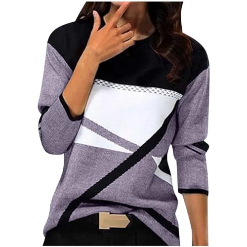 Damen Shirt Langarm LäSsige Bluse Rundhalsausschnitt Bequeme Tops Eleganter Pullover Sweatshirt Mode T Shirt Tunika Top Winter Warmer Strickpullover Klassisch Vintage Streetwear Hemden von routinfly