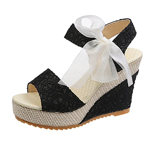 Damen Sommer Elegante Hochzeit Spitze Sandale Dicke Sohle Magische Aufkleber Schuhe Ultraleichte Bequeme Hochhackige Plattform Pantoletten Offene Zehe Keil Peep Toe Slingback Strand Sandalen von routinfly