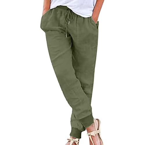 Damen Sommer Mode Freizeithose Baumwoll Leinen Entspannte Hosen Konisch Zulaufende Hosen Taille Hose Mit Kordelzug Hinten Hoch Tailliert Reine Farbe Business Arbeit Lose Bequeme hosen Mit Tasche von routinfly