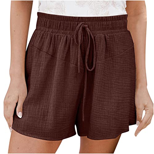 Damen Sommer Shorts Sport kurz lässig kurz elastisch hohe Taille Schnürung Kurze Hosen modisch solide weites Bein lockere Gym Fitness Shorts Yoga Shorts Jogging Hosen Bermuda Kurze Strand Hotpants von routinfly