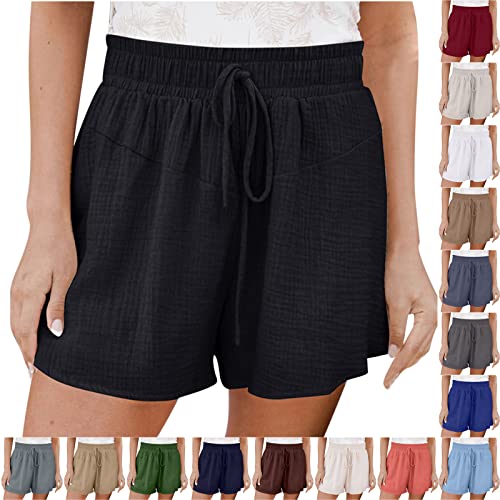 Damen Sommer Shorts Sport kurz lässig kurz elastisch hohe Taille Schnürung Kurze Hosen modisch solide weites Bein lockere Gym Fitness Shorts Yoga Shorts Jogging Hosen Bermuda Kurze Strand Hotpants von routinfly