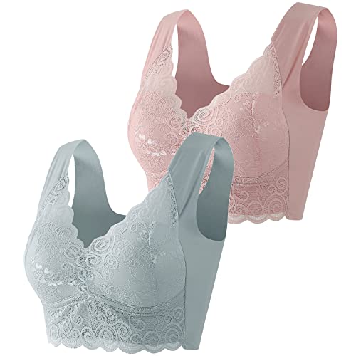 Damen Sport BH Sexy Spitzen BH V-Ausschnitt Push Up BH Ohne BüGel Alltags BH LäSsig Breite TräGer Wattiertes Bustier Bequeme UnterwäSche Stylischer Minimiser BH Passend FüR GroßE Und Kleine BrüSte von routinfly