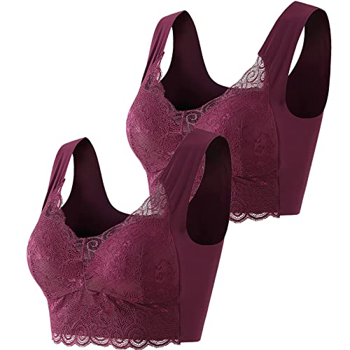 Damen Sport BH Sexy Spitzen BH V-Ausschnitt Push Up BH Ohne BüGel Alltags BH LäSsig Breite TräGer Wattiertes Bustier Bequeme UnterwäSche Stylischer Minimiser BH Passend FüR GroßE Und Kleine BrüSte von routinfly