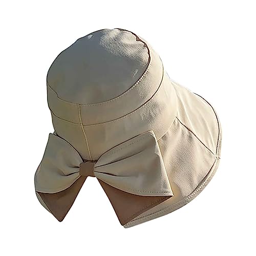 Damen Stroh SonnenhüTe Bogen Mode Casual Sun Beach Hat Geflochten Eimer Verstellbar Strohhut Aufrollbar Strand Sonnenhut Faltbar Sommerschutz Schlapphut Mit Breiter Krempe FüR Garten Reise (Beige) von routinfly