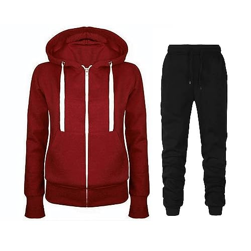 Damen Trainingsanzug Outfit 2-Teiliger Casual Kapuzenjacke Casual Einfarbig Sweatjacke Und Mode Hose LangäRmeliger Kapuzenmantel Mit ReißVerschluss Hosen-Sets Langarm-Joggingjacke Sweatsuits von routinfly