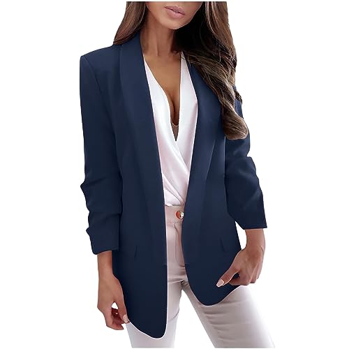 Damenblazer Elegante Casual Arbeitsblazer Offene Front Langarm Blazer FüR Damen Mode Trendy Schlank Mit Taschen Business Casual Revers Outfits BüRo Jacken Sportlich Festival Streetwear von routinfly