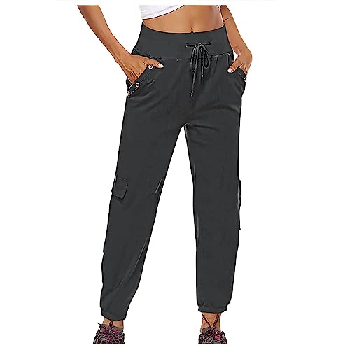 Damenhosen LäSsige Sommeroutfits Damenhosen Trendy Ausgehen Damenhosen Hoch Tailliert Elastisch Fashion Loose Pants with Pocket Kordelzug Atmungsaktiv Solid Sweatpants Jogging Bottom von routinfly